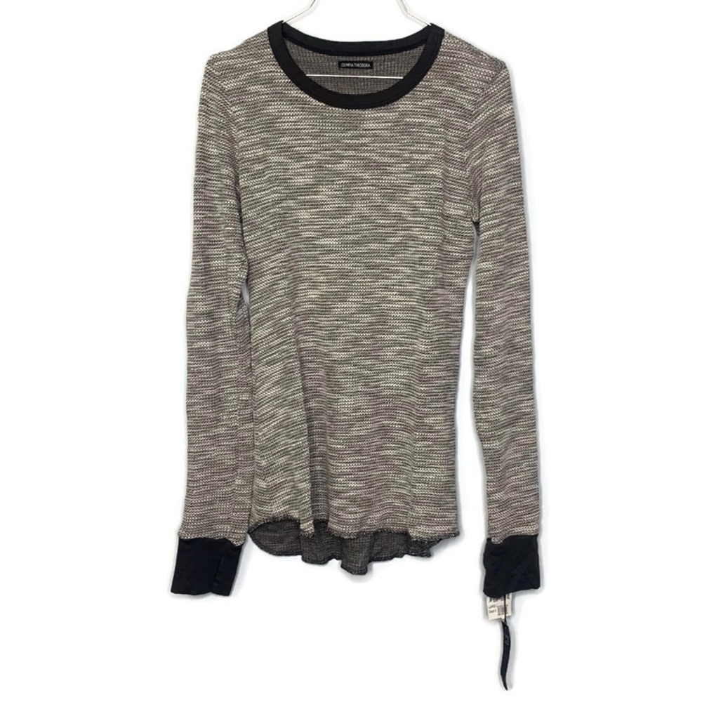 Olympia Theodora Gray Long Sleeve Waffle Thermal Thumbholes Knit Tunic
